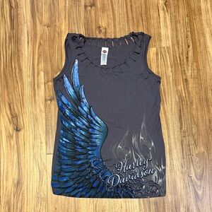 Harley Davidson Womens large tank top  gray  wing graphic t shirt motorcycle new
